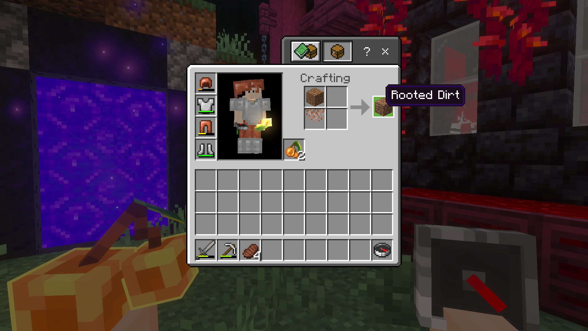 Combining Hanging Roots with Dirt to Dirt in inventory