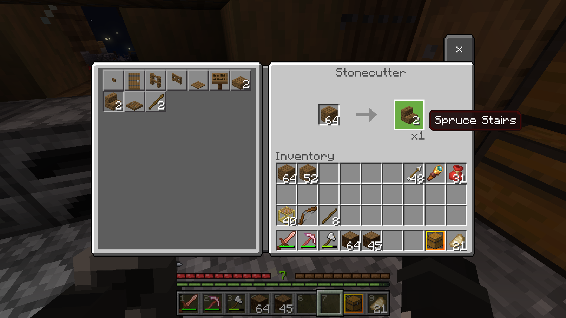 Convert Spruce Plank to Spruce Stairs in stonecutter
