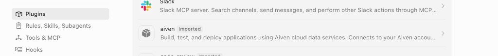 Aiven plugin imported in Cursor