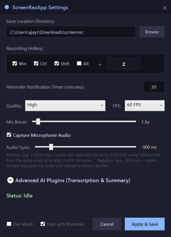 Settings Interface