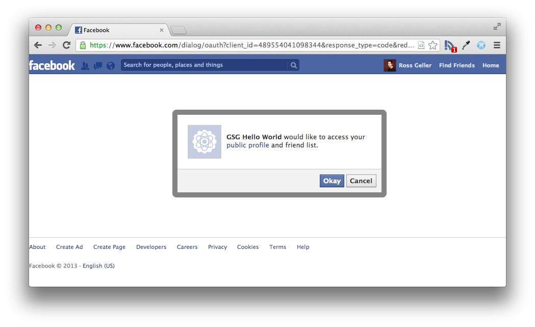 Facebook needs your permission to allow the application to access your data.