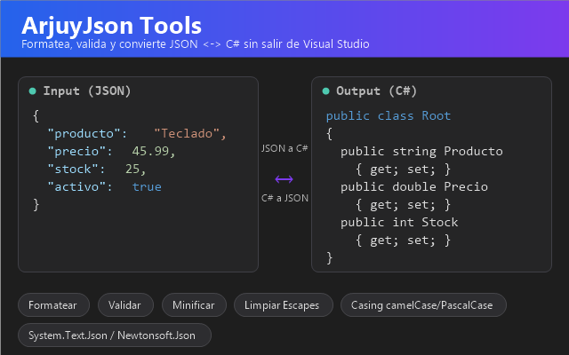 Vista previa de ArjuyJson Tools