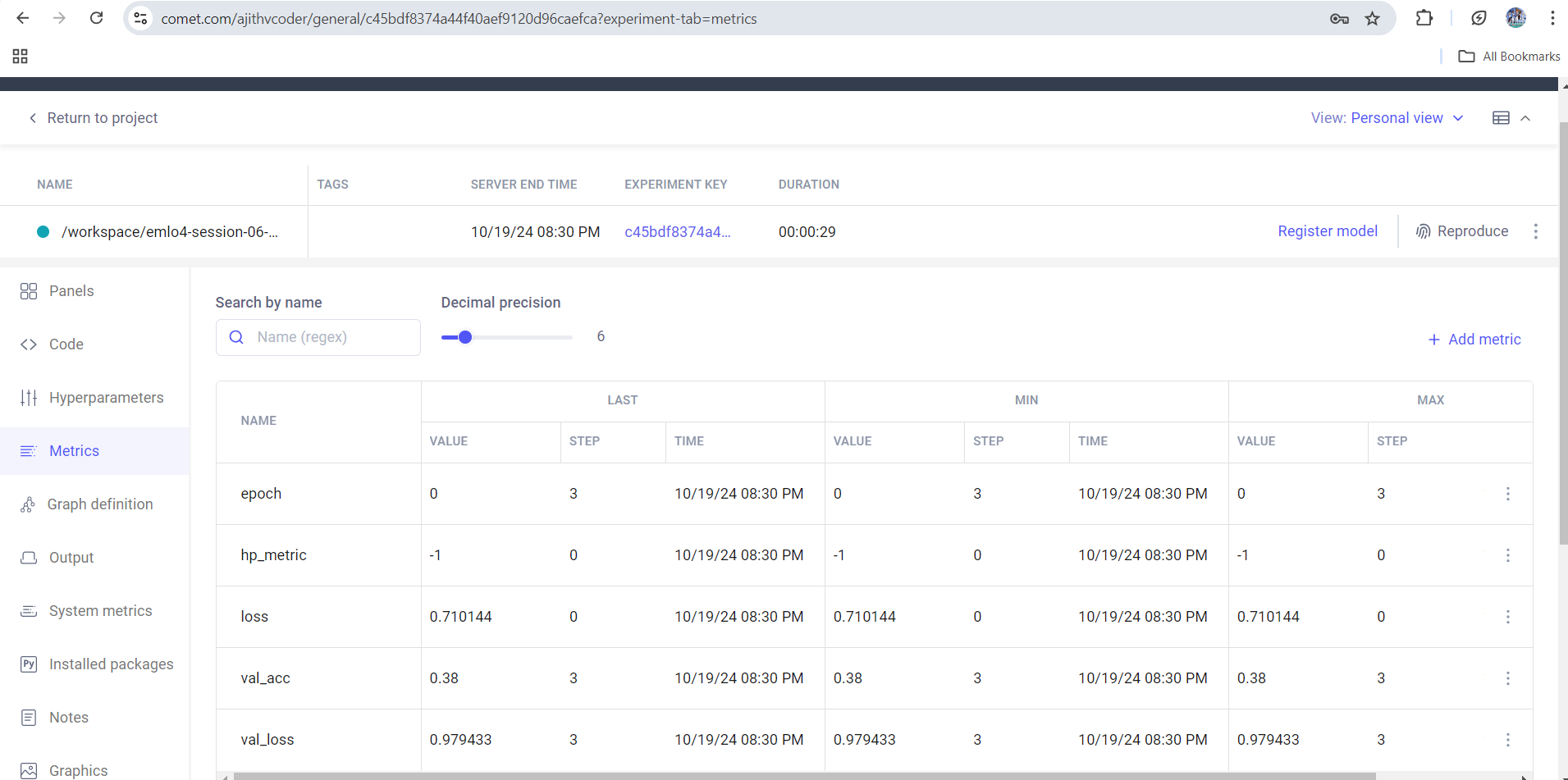 comet ml dashboard