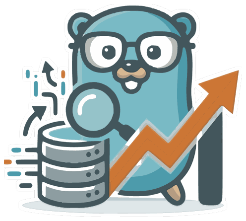 GoSQLX: a gopher mascot with a magnifying glass, a database and a rising arrow