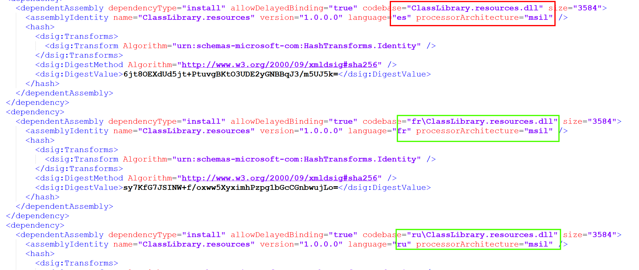 Spanish resource assembly in incorrect codbase