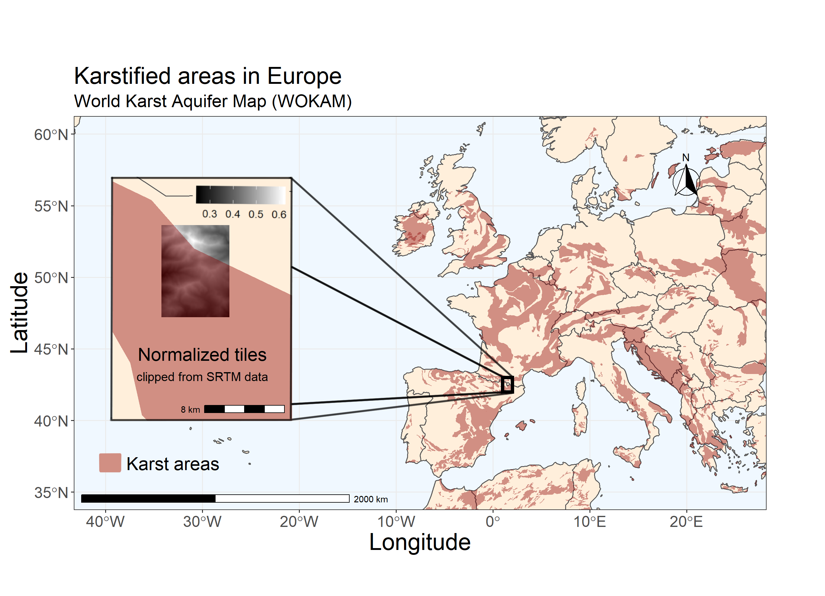 Extent of karstified areas over Europe