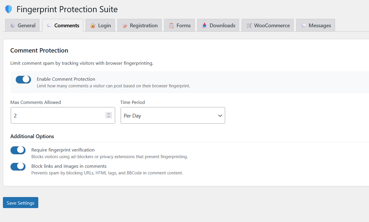 Settings Comments