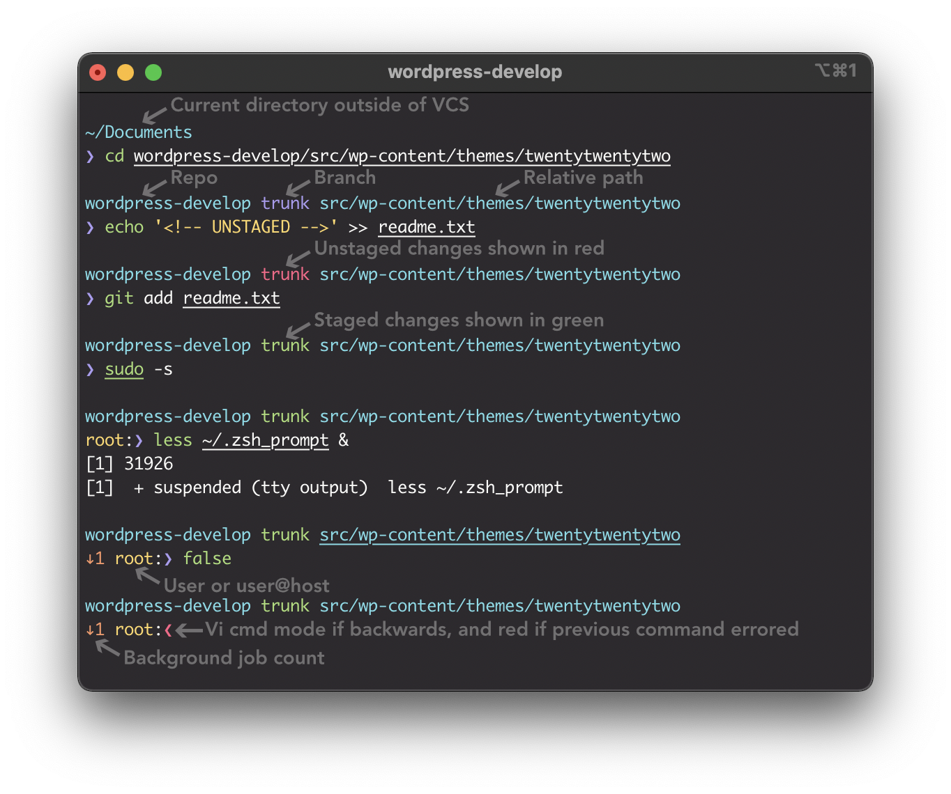 MacOS iTerm screenshot ZSH prompt demo