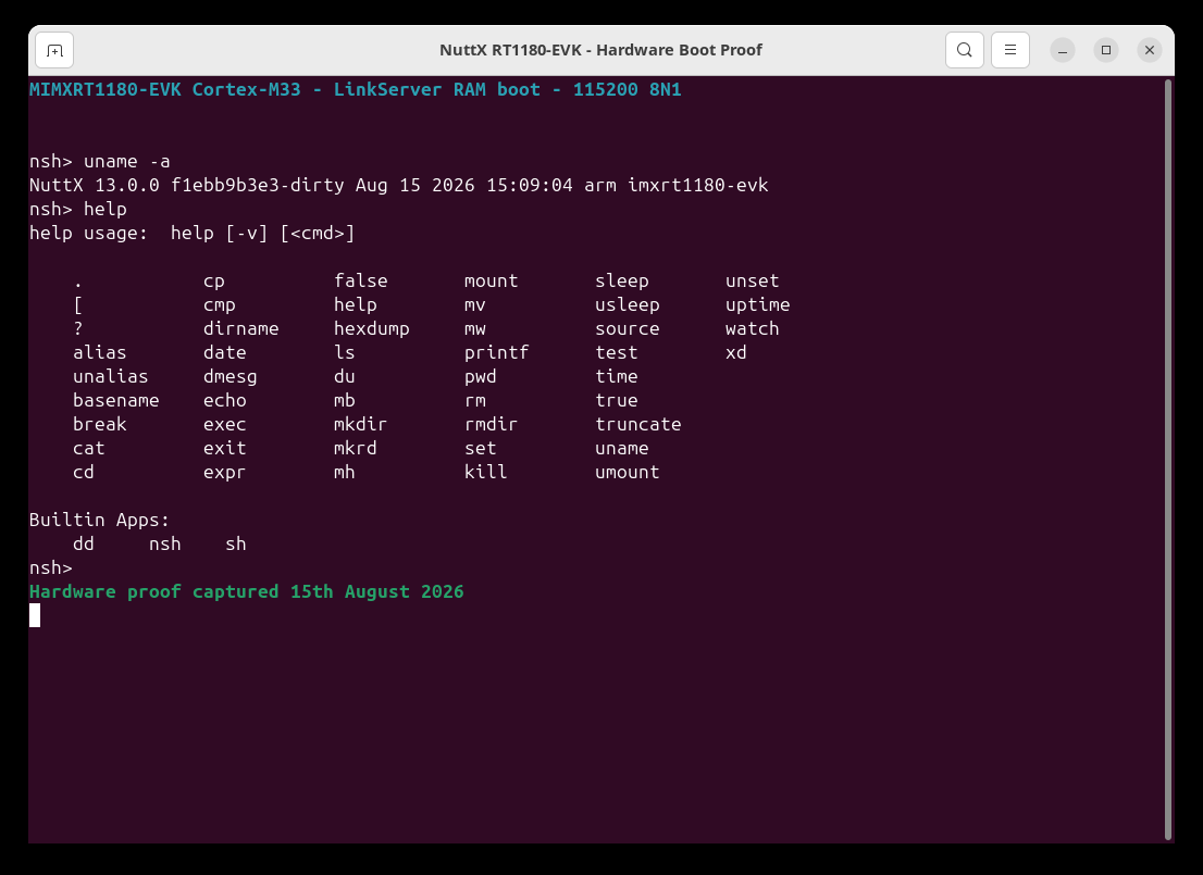 MIMXRT1180-EVK NSH hardware boot proof