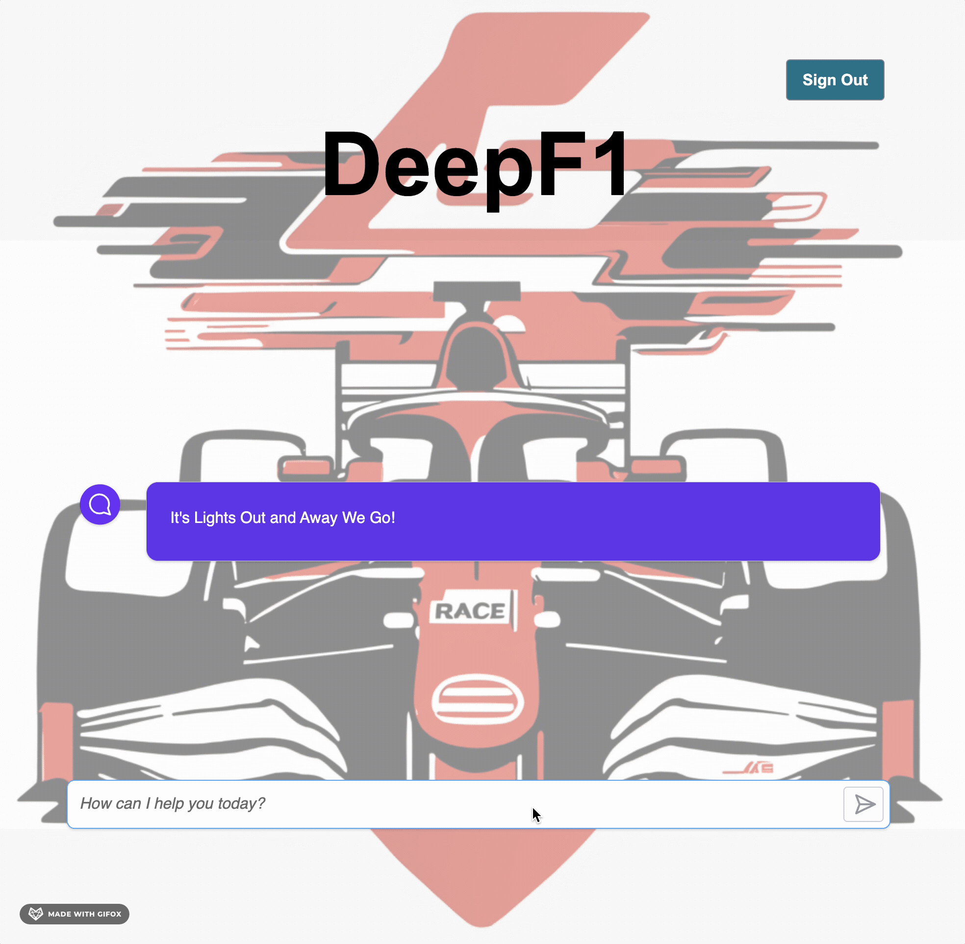 Animation showing the DeepF1 - Race AI Engineer application in action