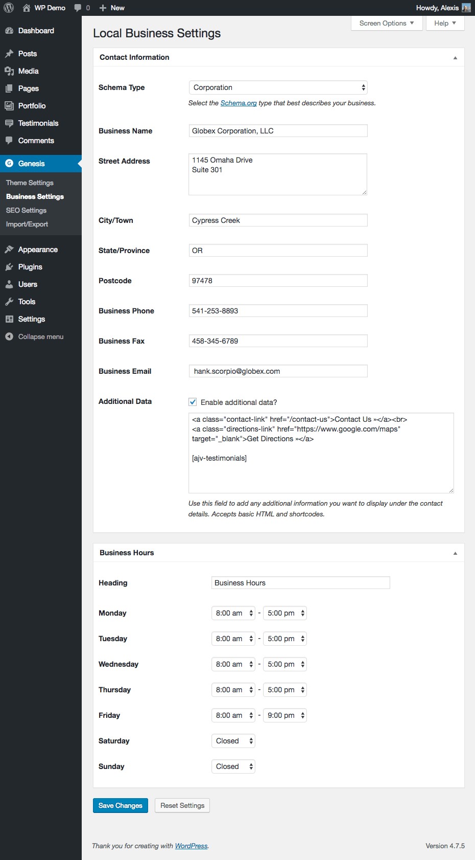 Local Business Settings