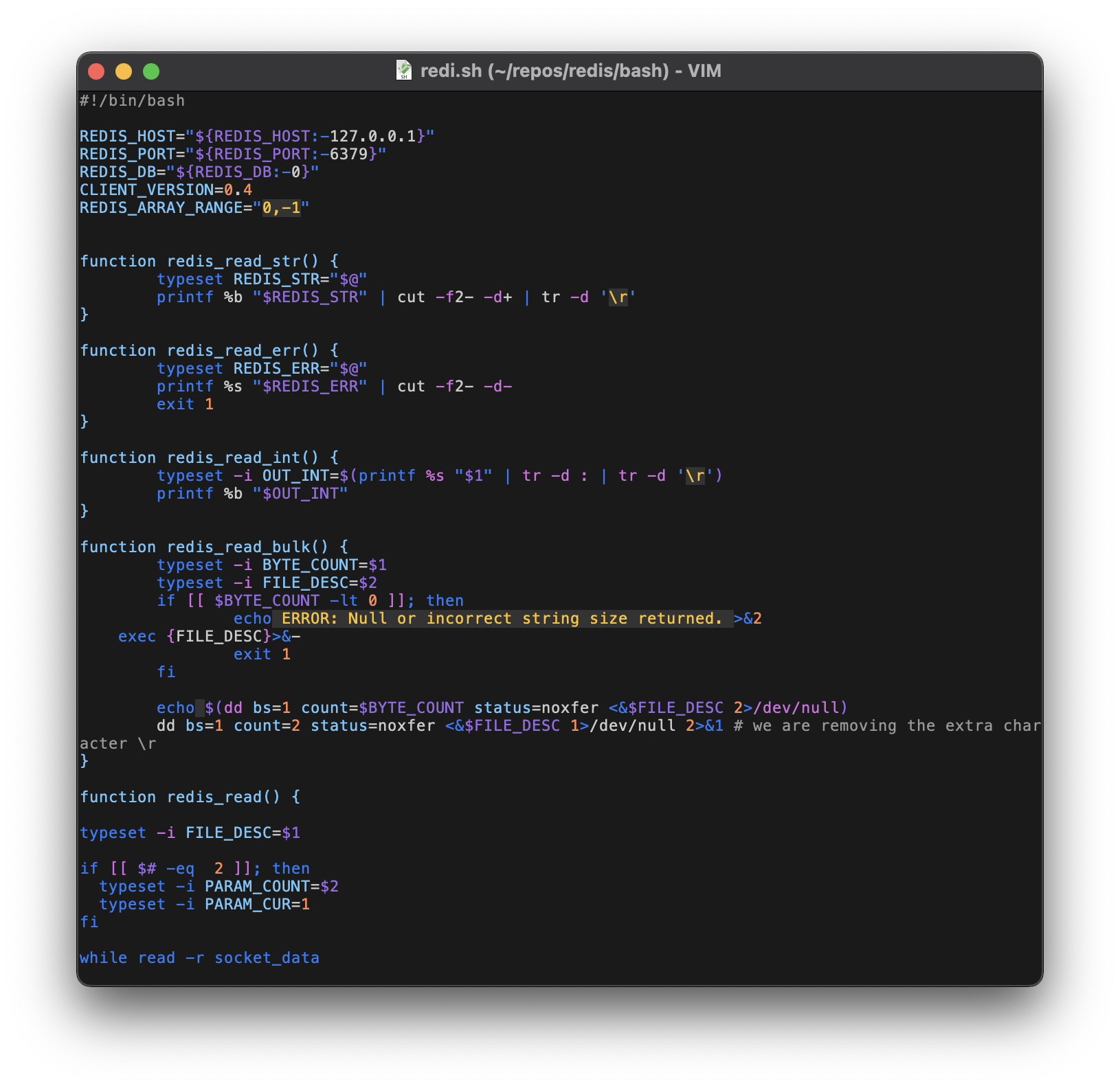 Screenshot of Bash code.