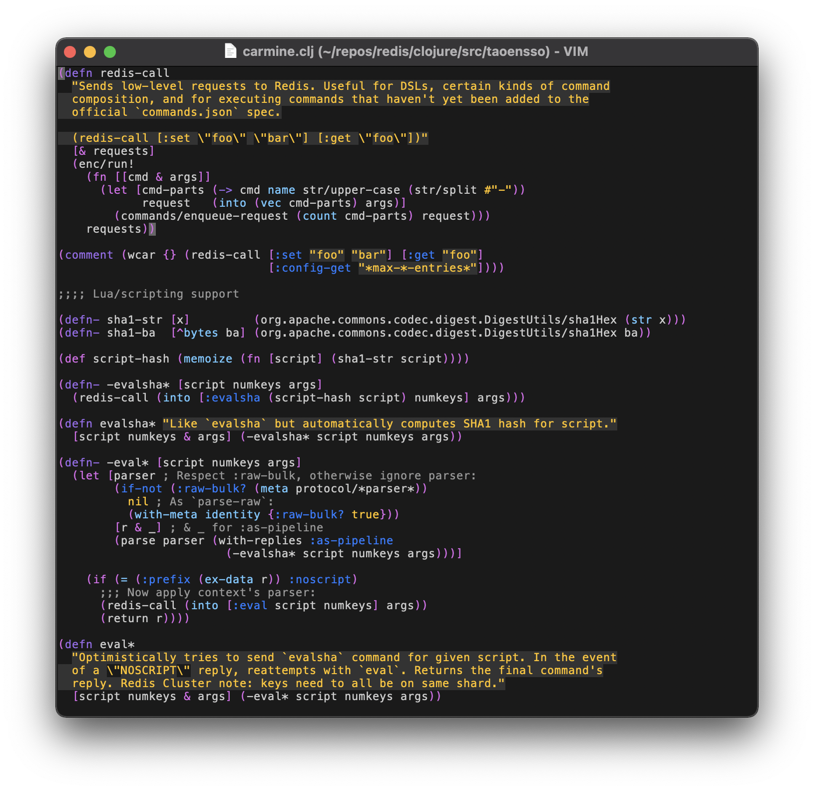 Screenshot of Clojure code.