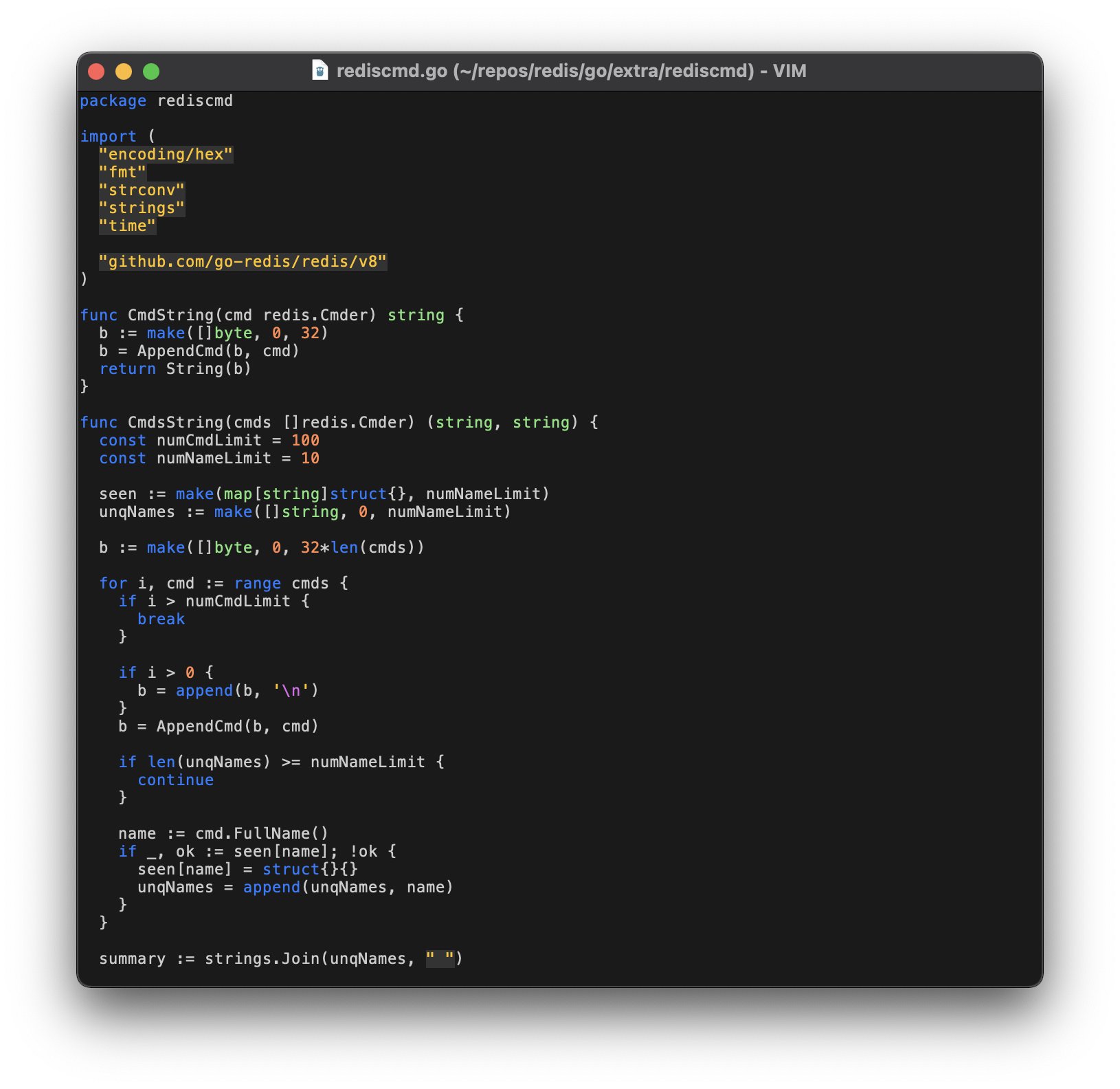 Screenshot of Go code.