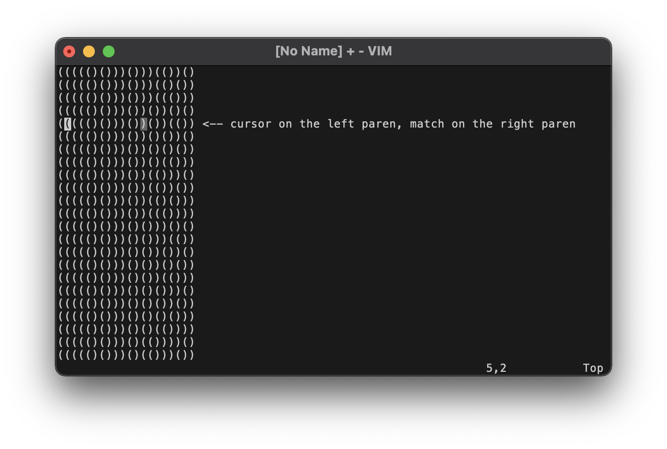 Screenshot of parentheses being matched.