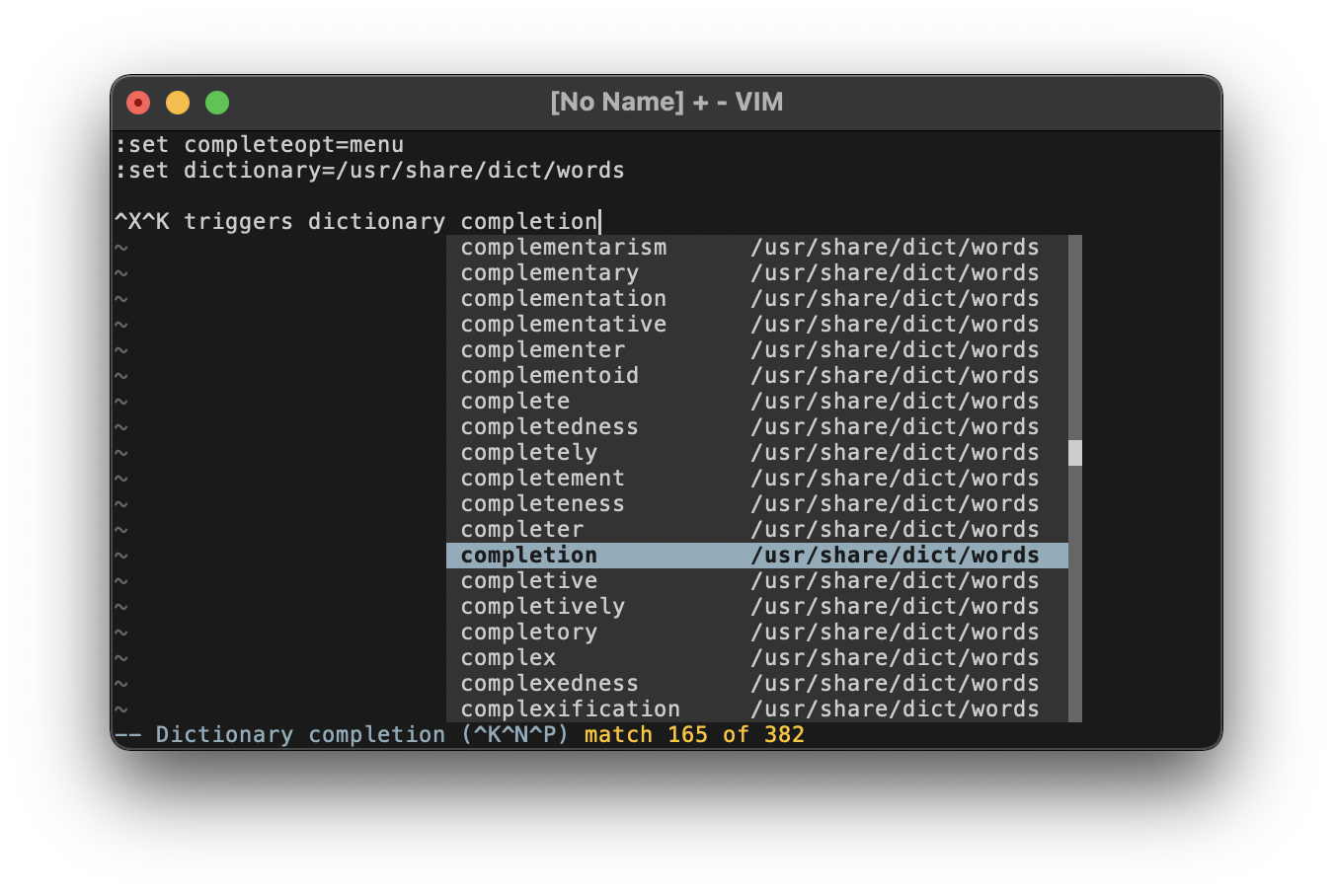 Screenshot of the insert-mode completion popup menu.