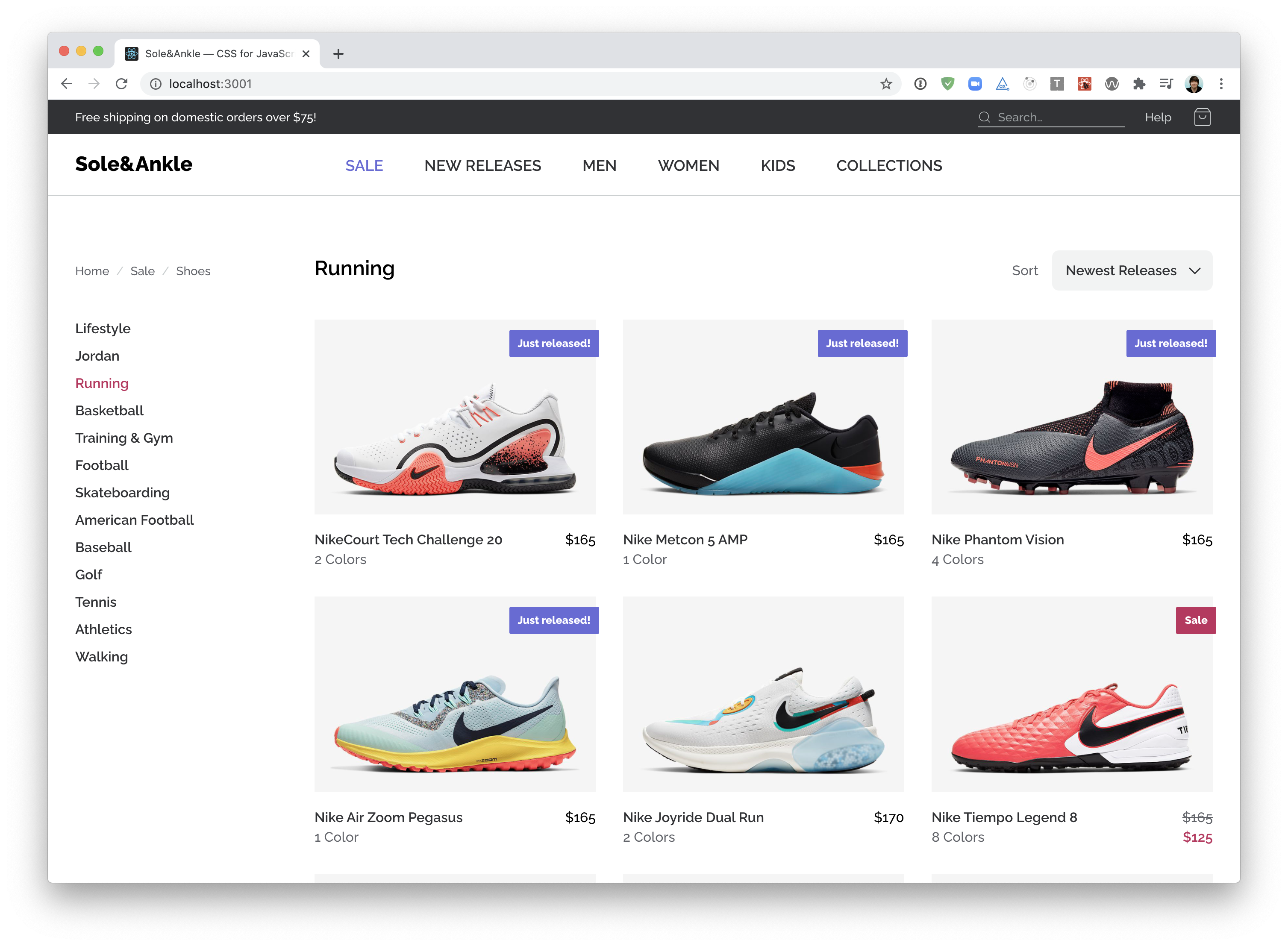 Screenshot of the store, with the final details added