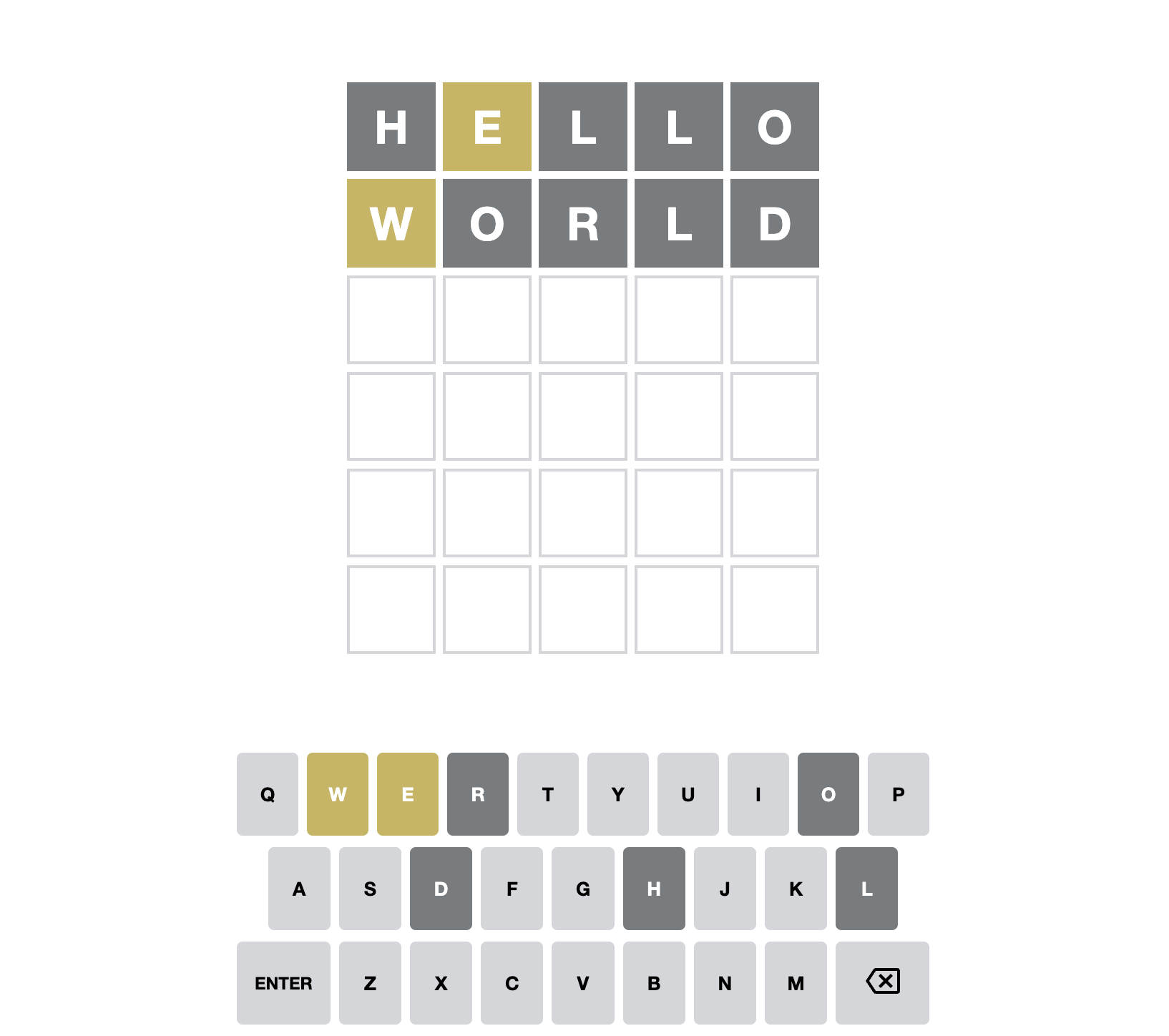 Screenshot of the Wordle game, showing a keyboard below the game board