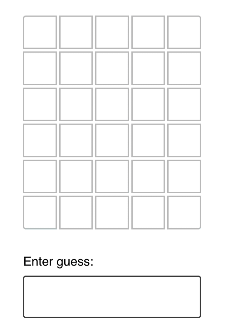 Screen recording showing each guess being added to the 5x6 grid