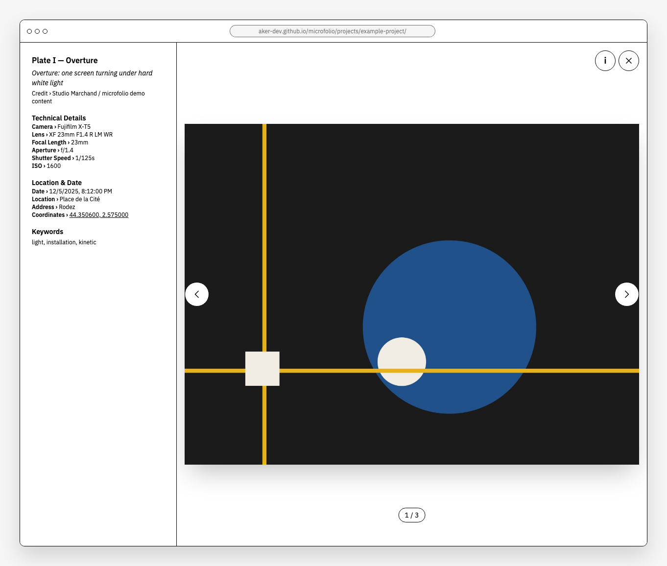 microfolio Lightbox with image metadata
