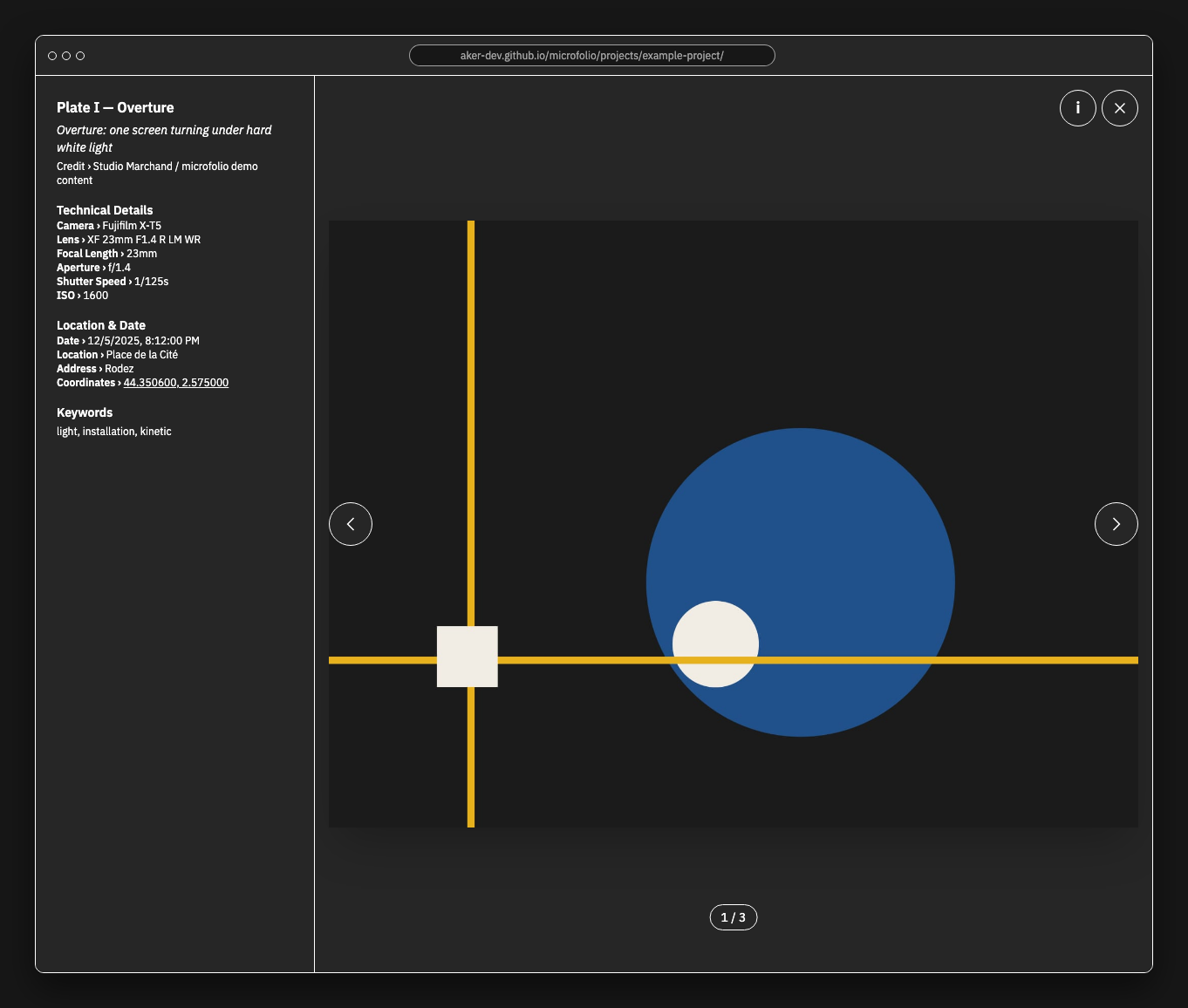 microfolio Lightbox in dark mode