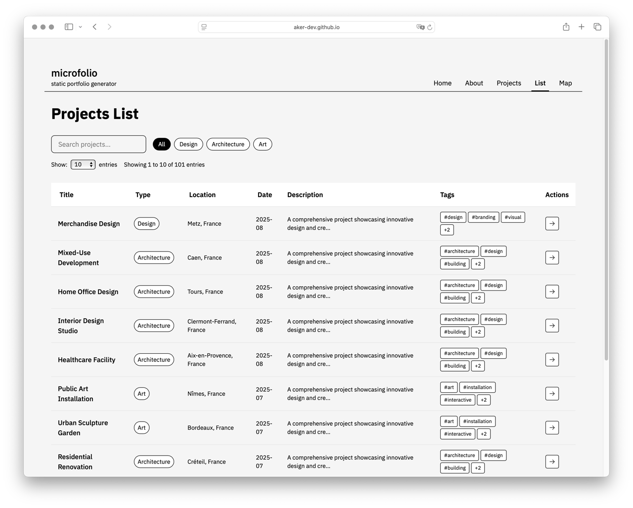 microfolio List View