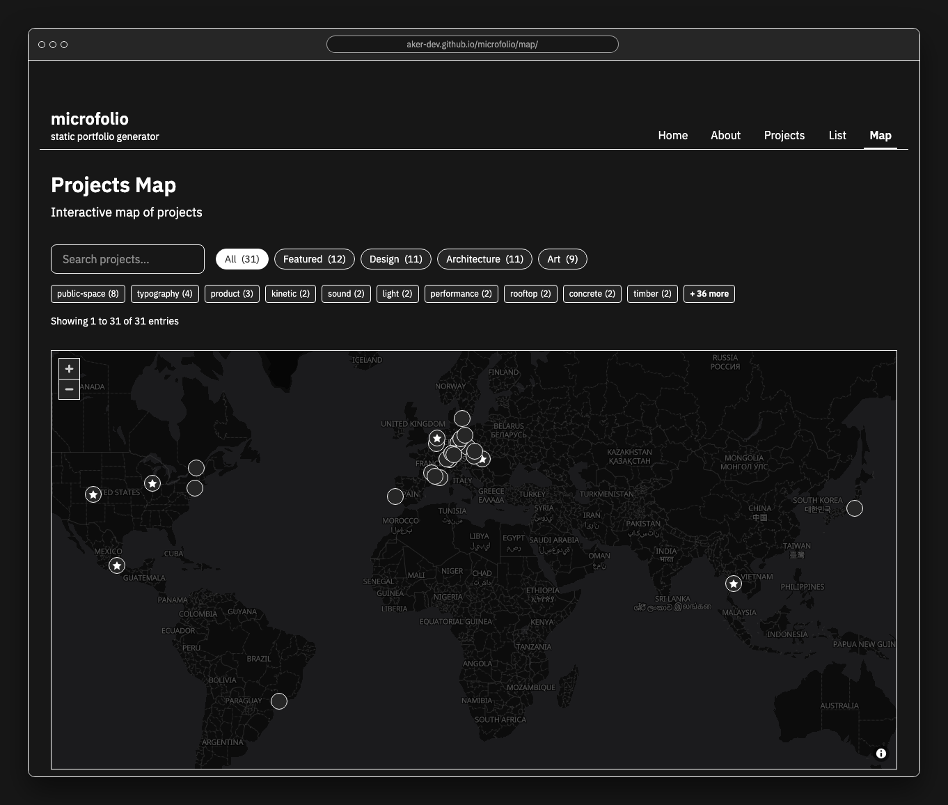 microfolio Map in dark mode