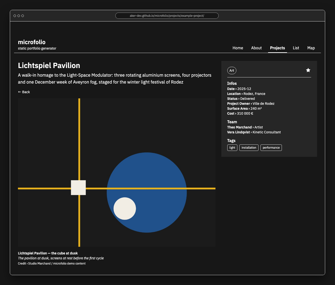 microfolio Project detail in dark mode