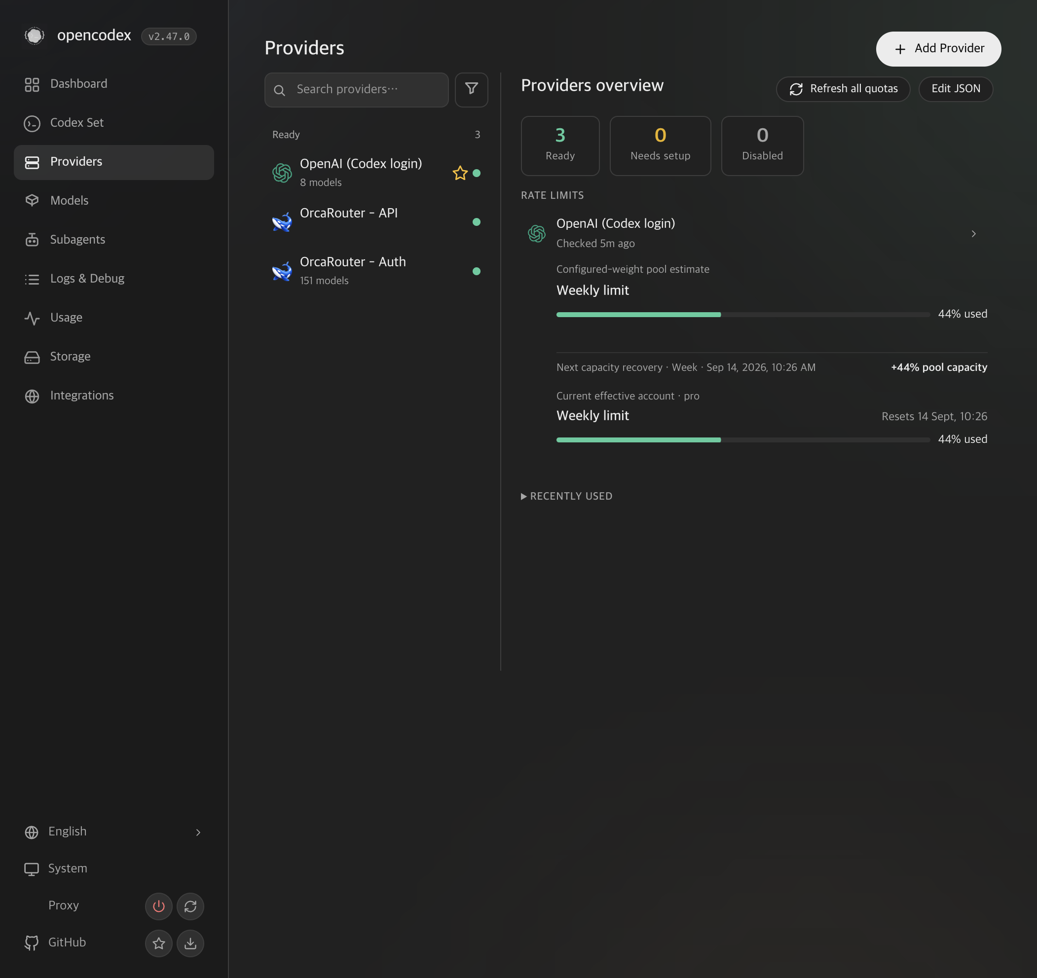 OrcaRouter API-key and PKCE providers in the Add provider picker