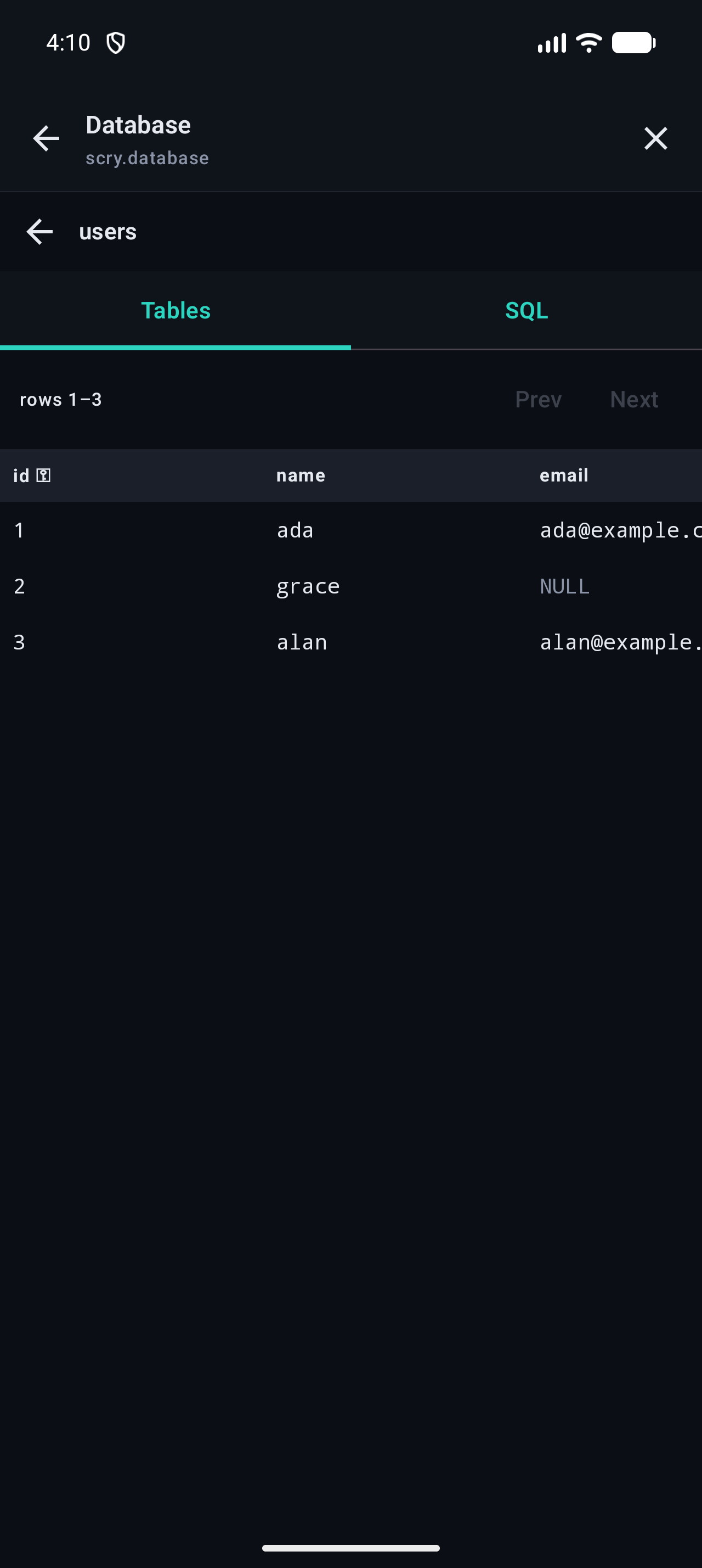 Database table browser