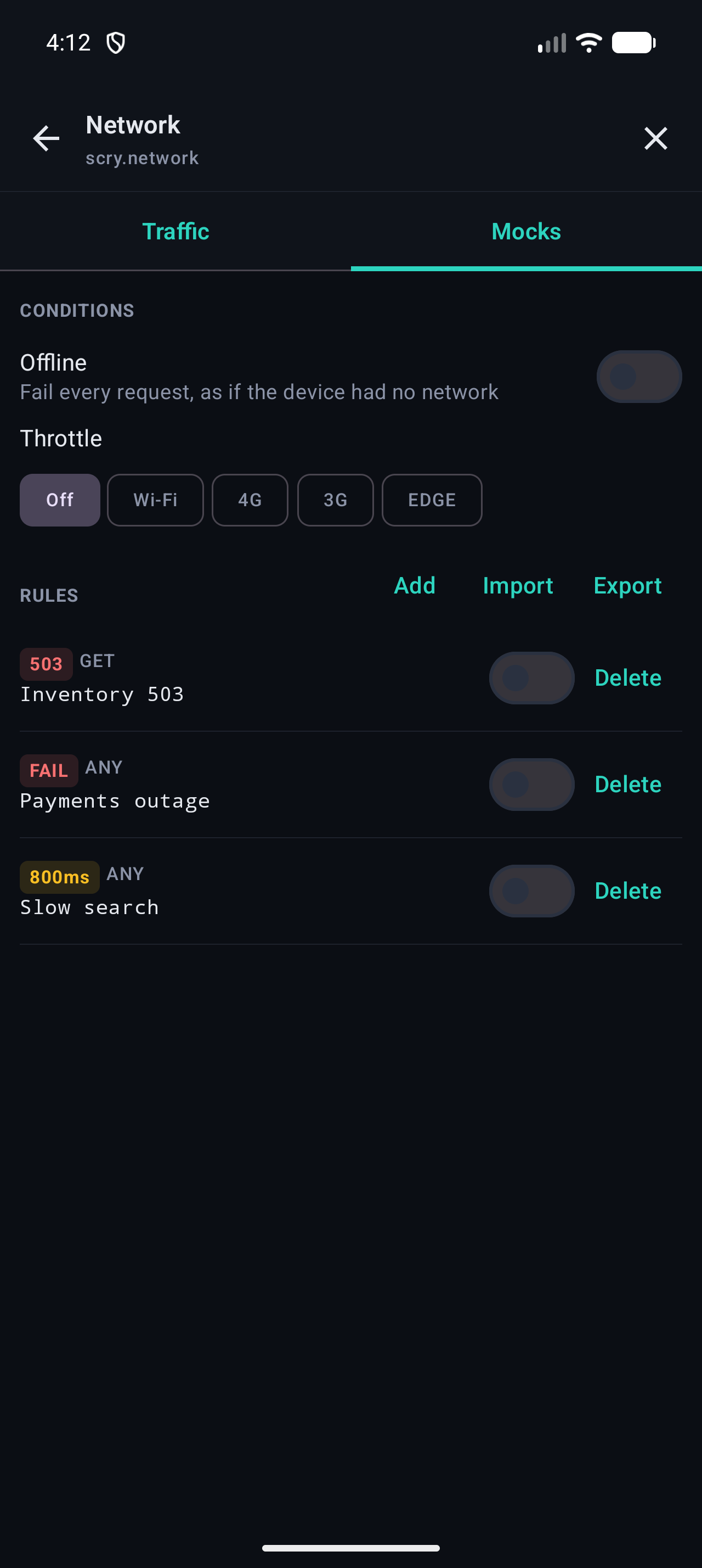 Mocking, throttling and offline controls
