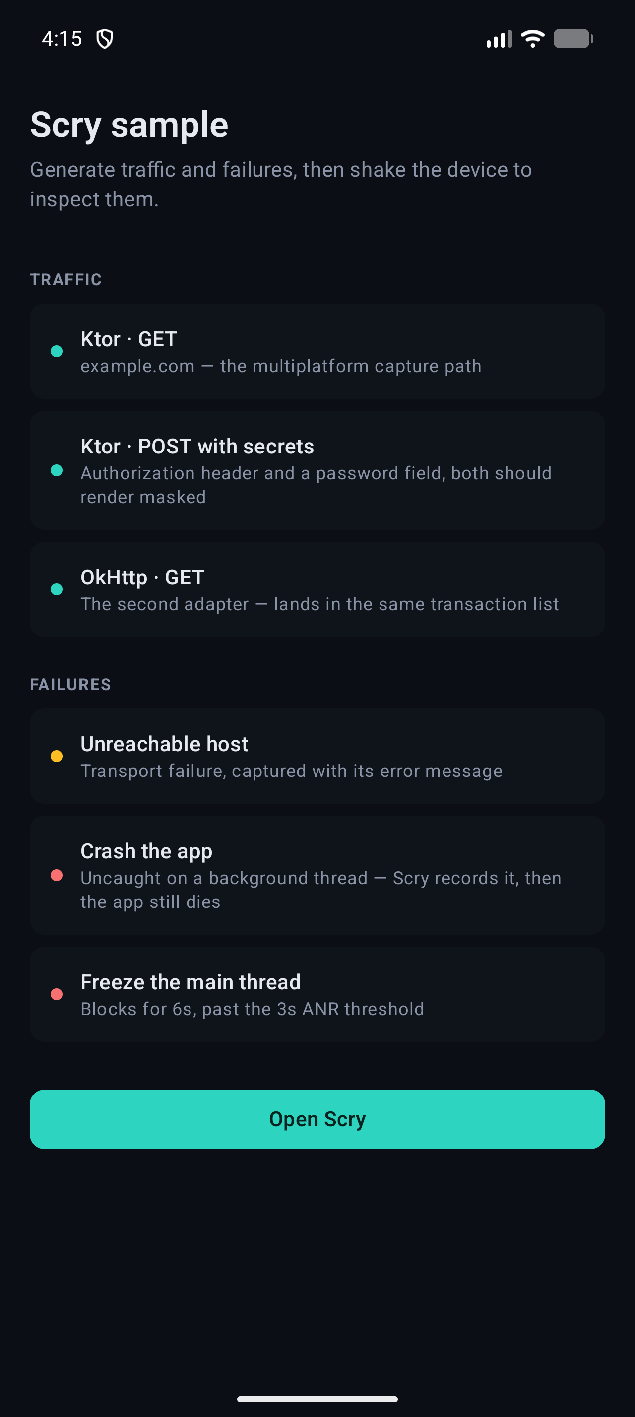 The sample app that generates traffic and failures