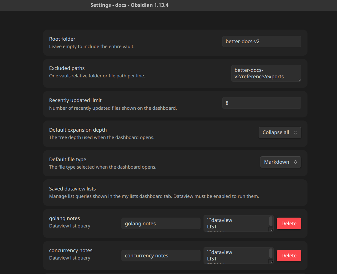 Documentation Command Center settings panel