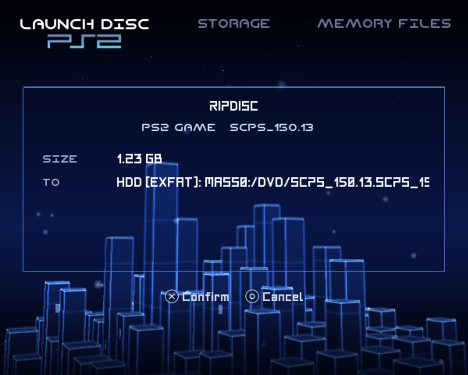 RIPDISC's confirm step: the game, its size and the ISO it becomes