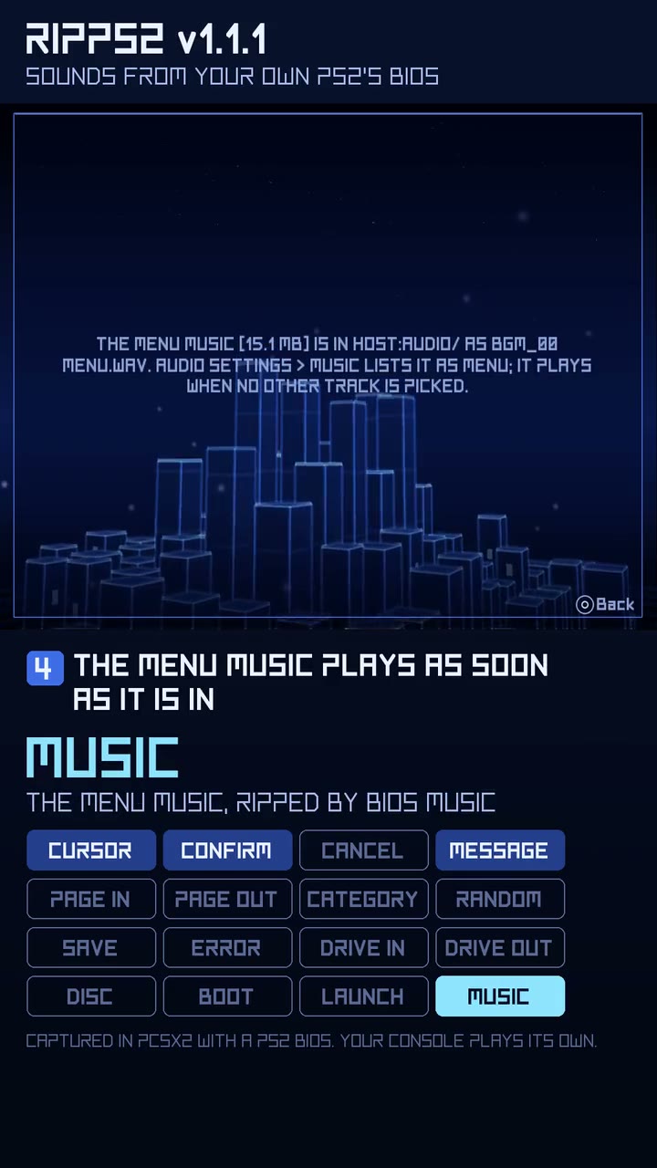 The v1.1.1 sounds lesson: a fresh RIPPS2, BIOS Sounds and BIOS Music ripped, then every sound in the order you meet it
