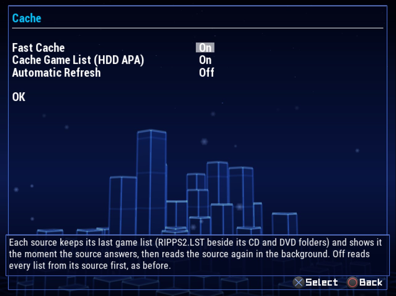 Game Sources > Cache: Fast Cache, Cache Game List, Automatic Refresh