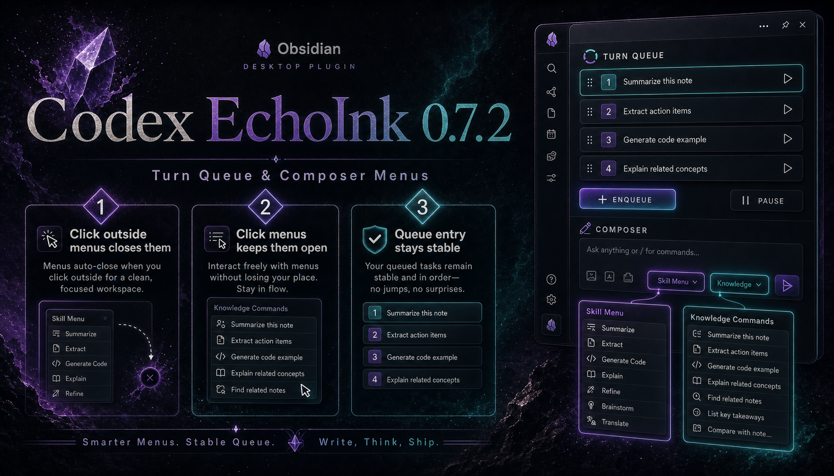 Codex EchoInk turn queue and composer menus