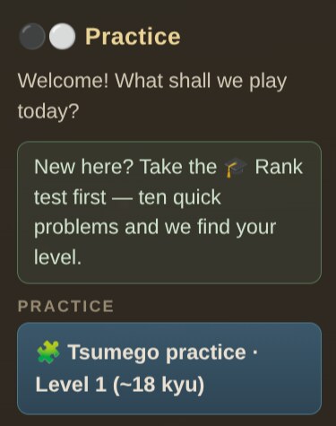 The practice panel with the rank-test hint