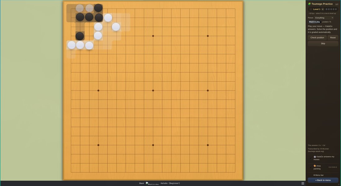 Tsumego practice with the area painting overlay