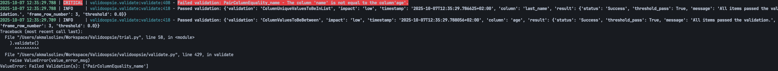 validation output