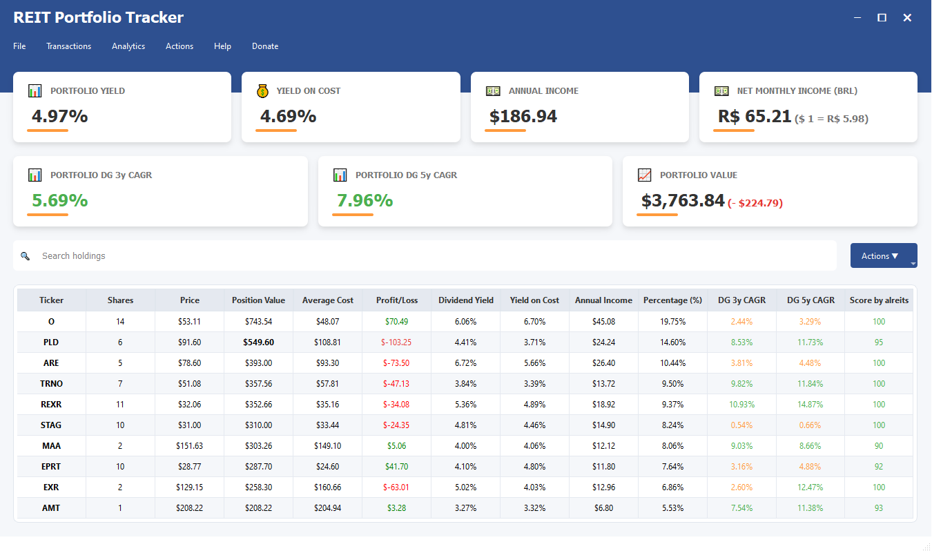 REIT Portfolio Tracker Screenshot