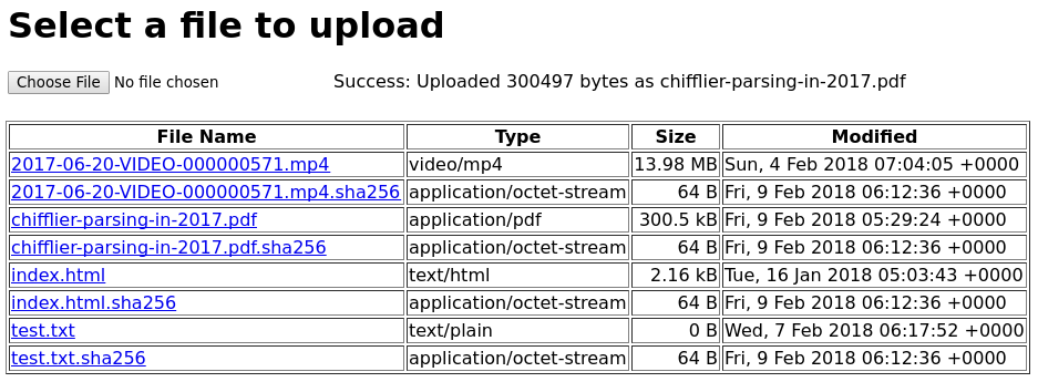 Upload server web interface