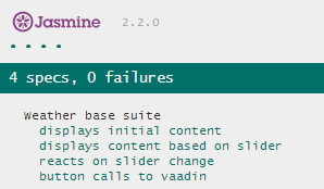 Four green test suites in Jasmine