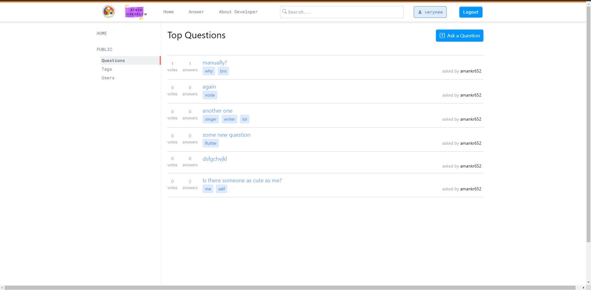 Question Display Page