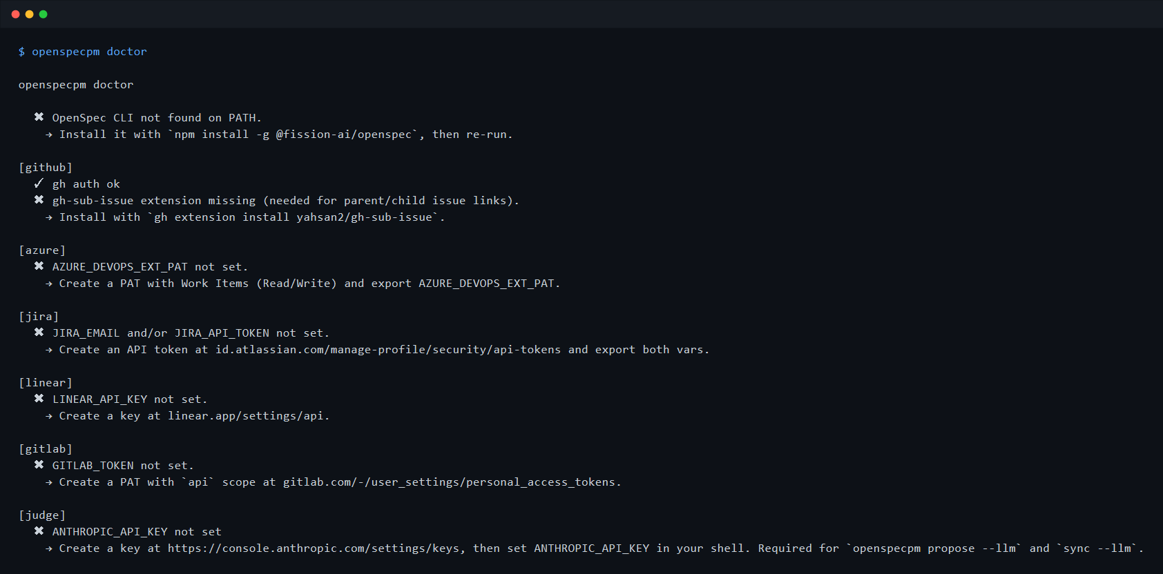 openspecpm doctor