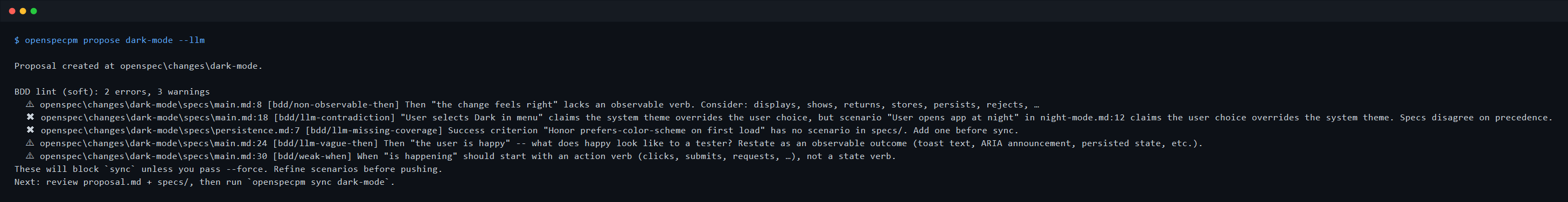 openspecpm propose --llm