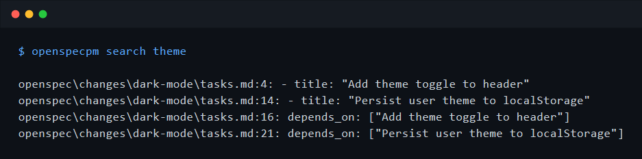openspecpm search