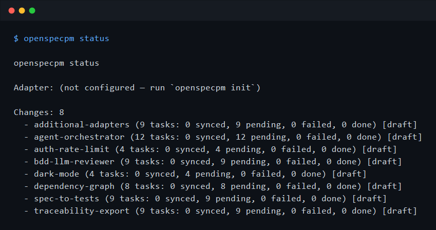 openspecpm status