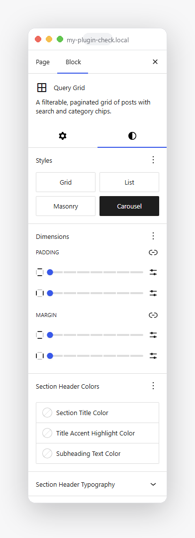 Query Grid's Styles panel -- layout picker