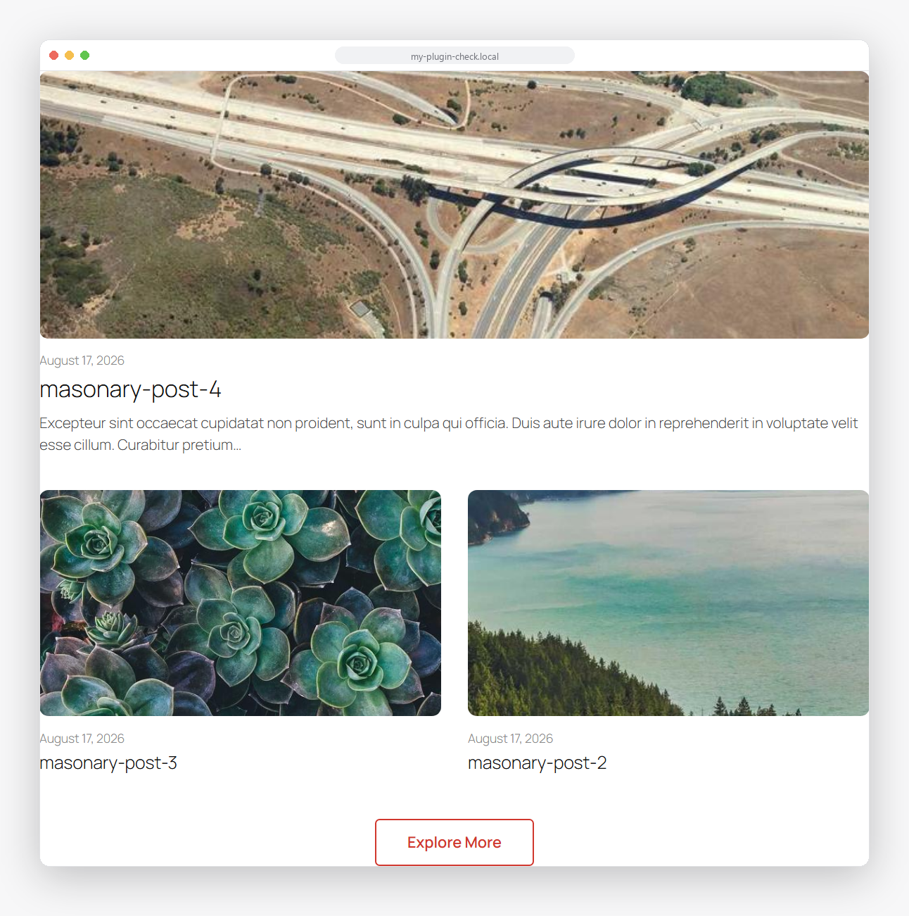 Content Showcase -- Magazine layout with Explore More button